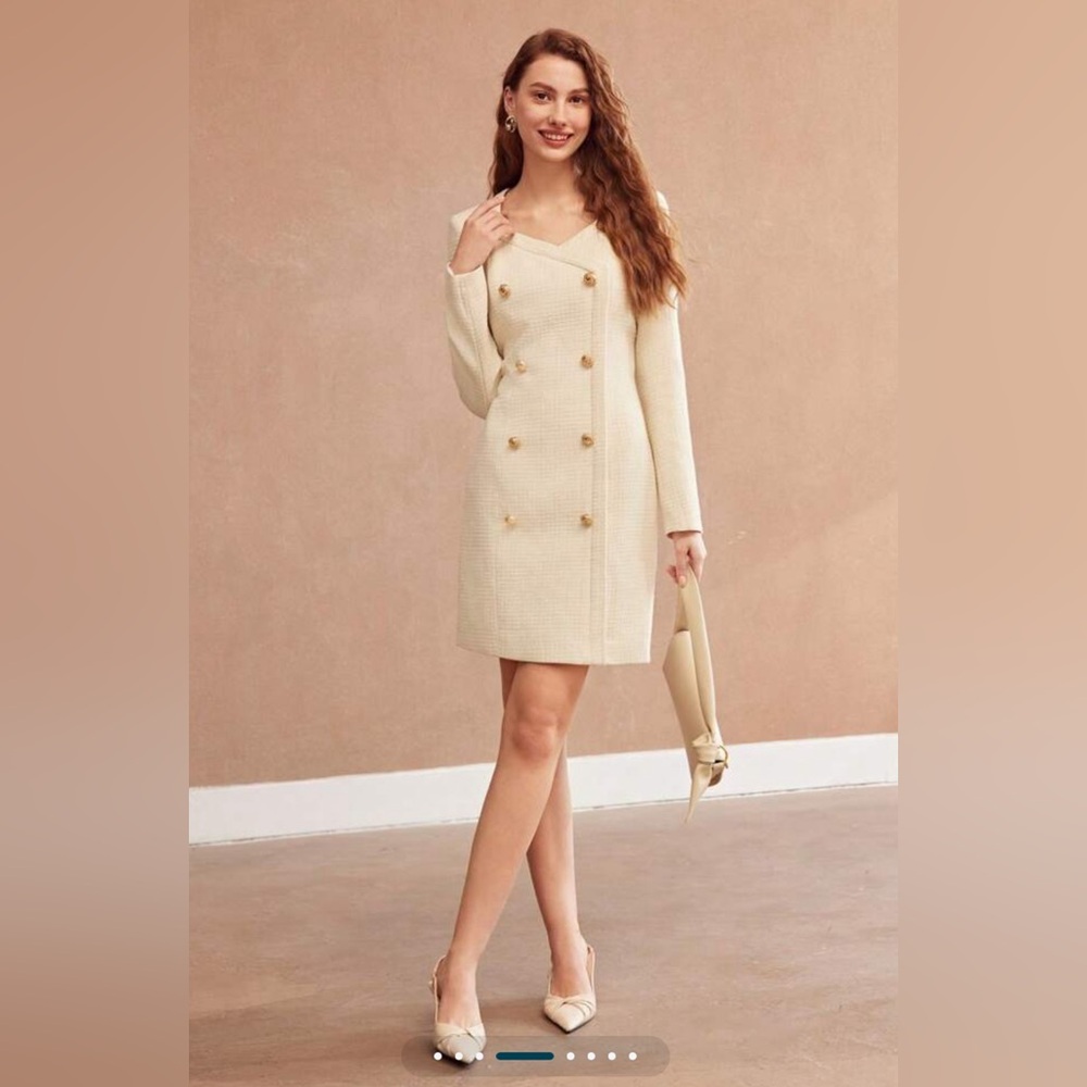 MOTF Double Breasted Bodycon Dress. Size medium. Ivory tweed with gold buttons.